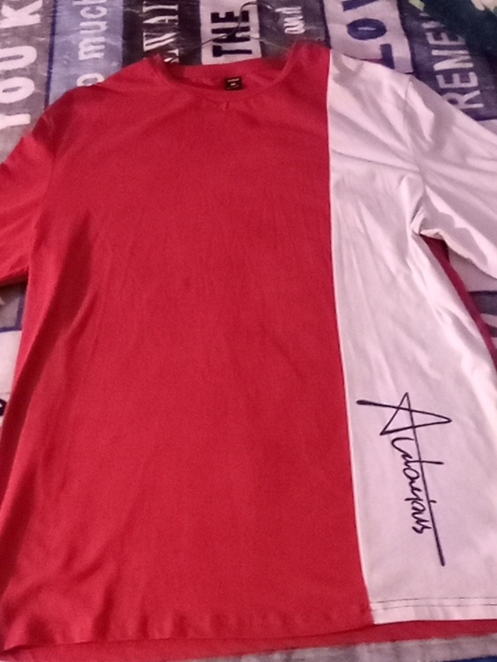 SHEIN Red and White Colorblock Long Sleeve Polo